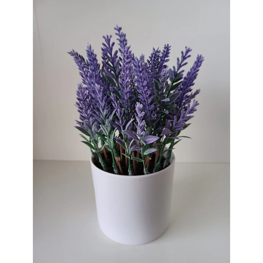 Fake Purple Lilac Flowers With White Flower Pot Holder Home Decor